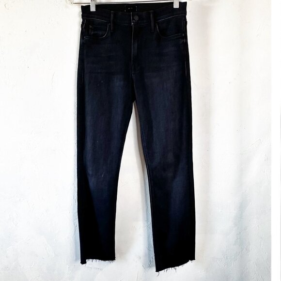 Mother Denim - Mother The Mid Rise Dazzler Ankle Wash Deep End Black Size 27 Fray Straight Leg